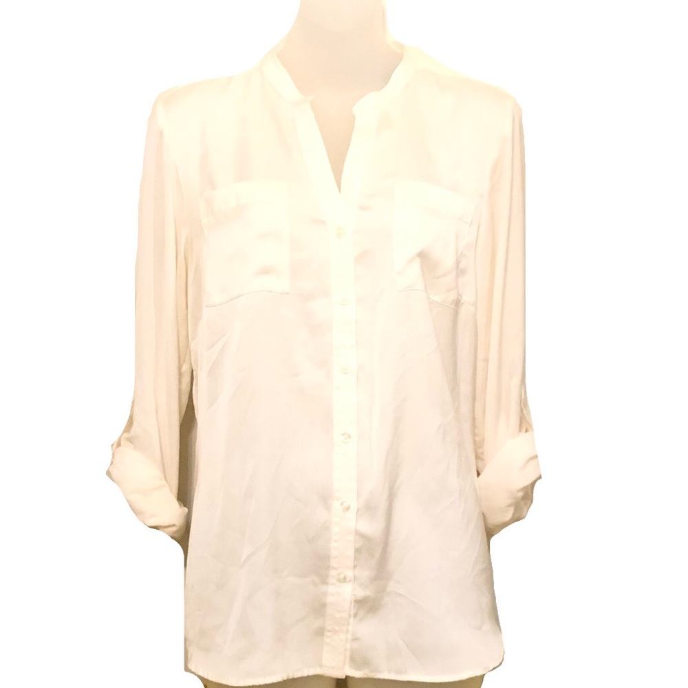 Izod button down roll up sleeve blouse
